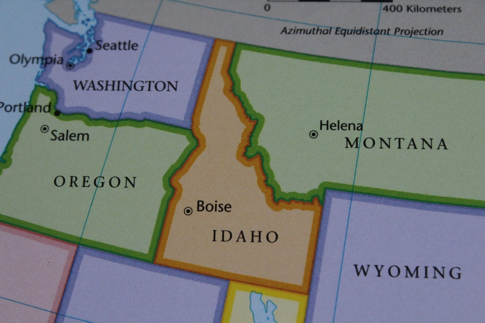 Map of the northwestern United States highlighting Idaho with Boise, Washington, Oregon, Montana, and Wyoming labeled.