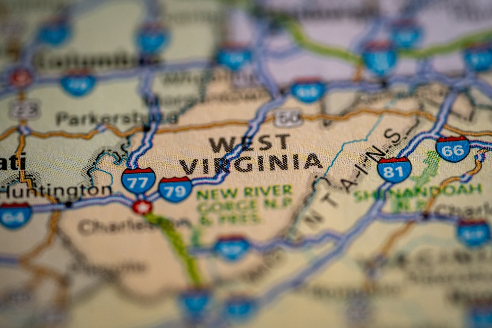 Close-up map highlighting West Virginia.