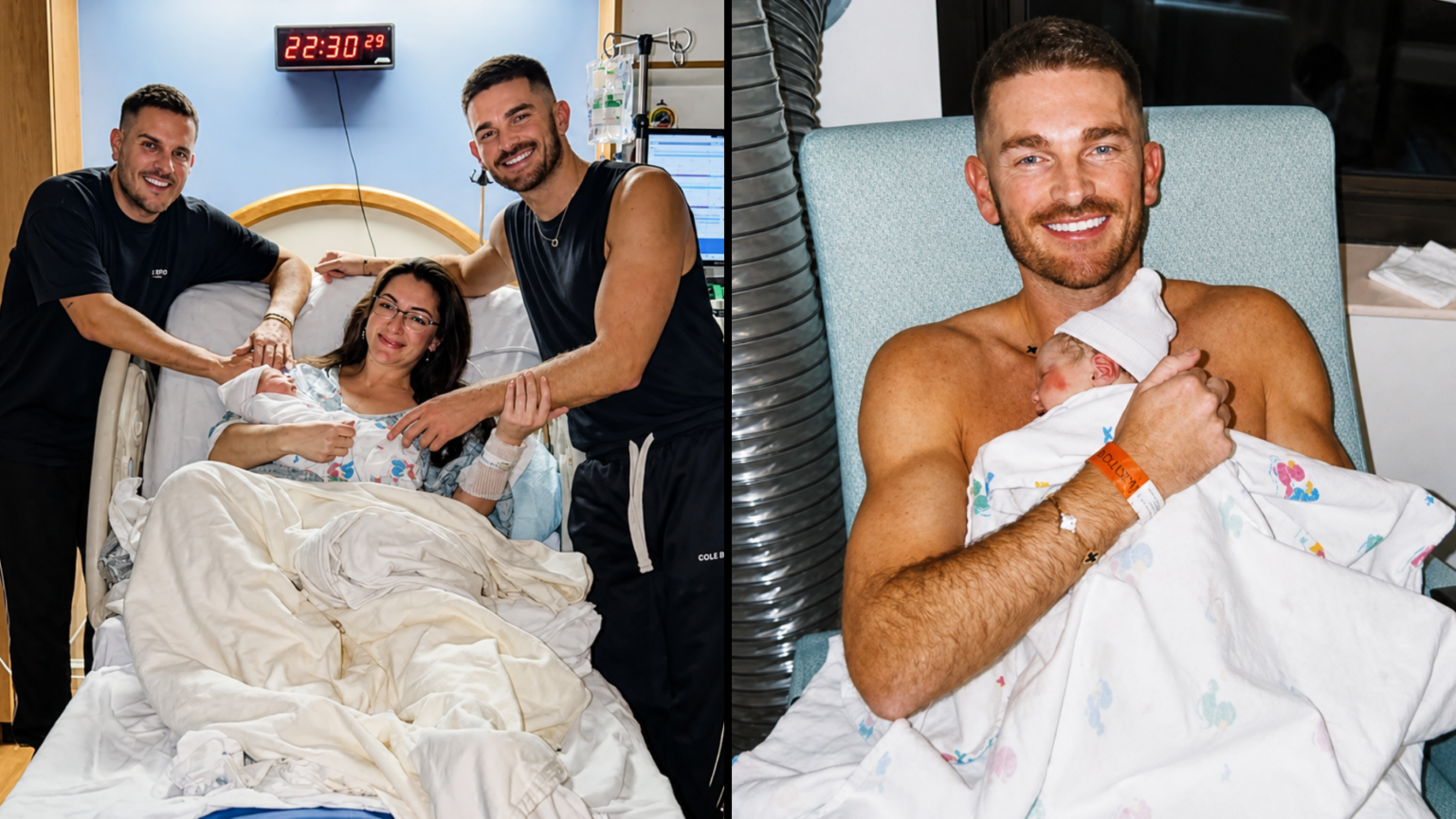 Couple’s US Surrogacy Case Raises Questions After Baby Is Labeled ‘Parentless’ in UK A heartwarming hospital room shot of Adam Frisby and Jamie Corbett standing on either side of their surrogate, Krista, who is sitting in a hospital bed holding newborn baby.