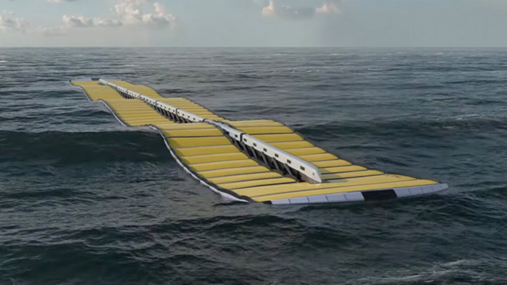 Rendering of floating ocean platform designed for deep-sea mining operations.