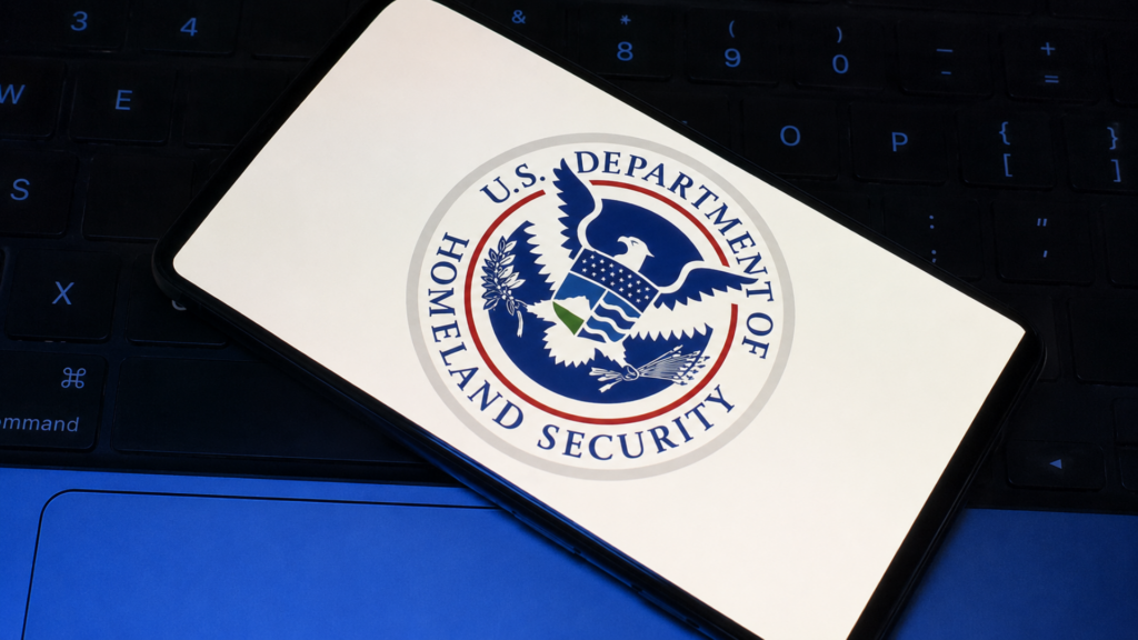 U.S. Department of Homeland Security logo displayed on smartphone screen.