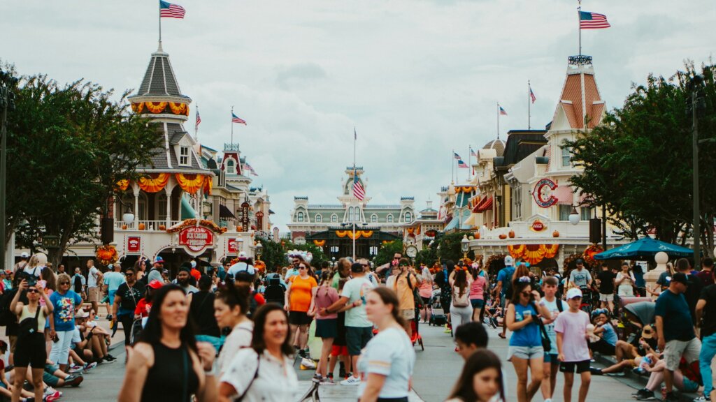 Guests walking along Main Street at Walt Disney World Resort in Orlando, Florida.