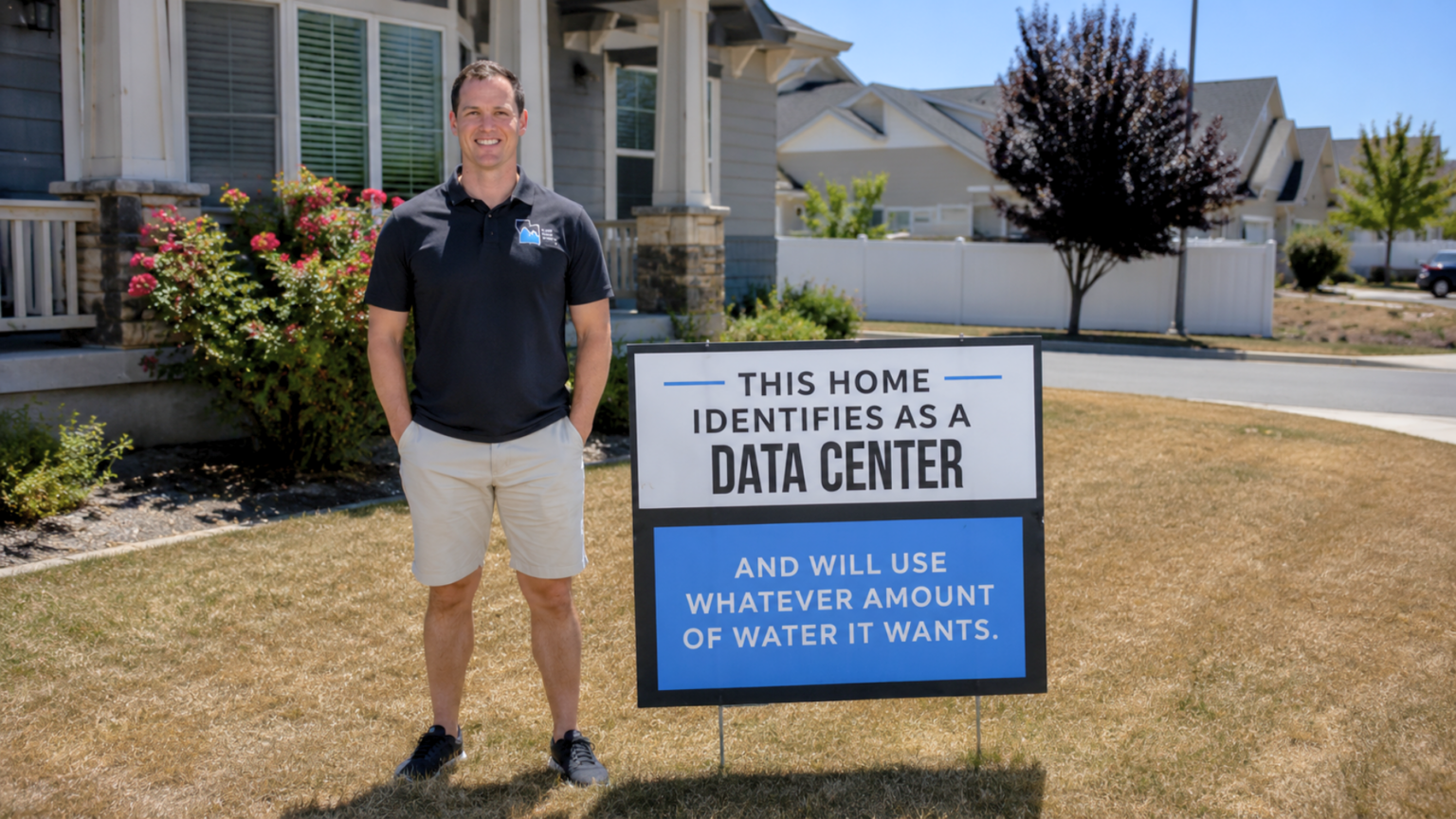 Utah Dad Mocks Water Rules With ‘This Home Identifies as a Data Center’ Sign, Sparking Debate Over Data Center Demands