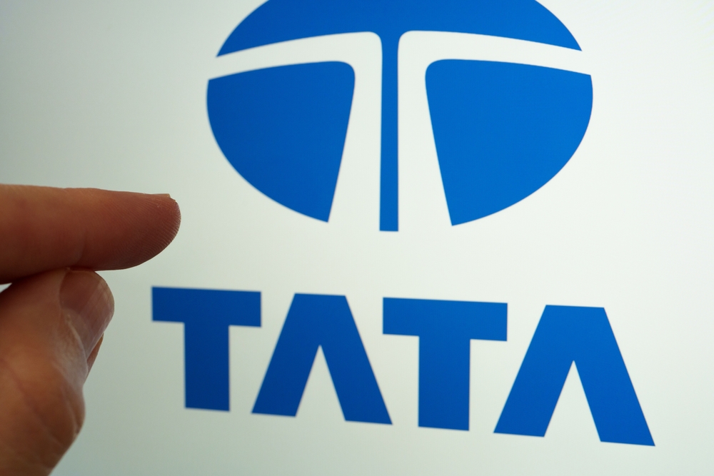 Tata Group logo displayed on a screen.