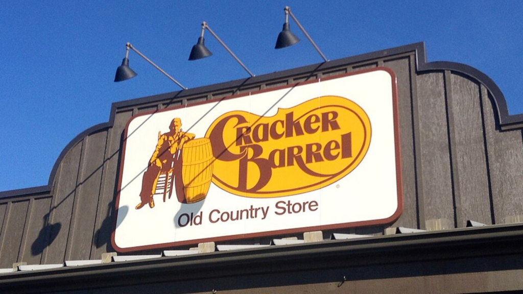 Cracker Barrel storefront sign.