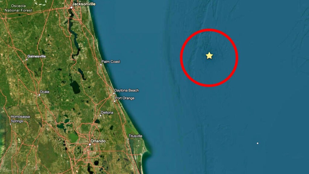 Map showing the location of the experimental explosion off Florida's east coast near Daytona Beach.
