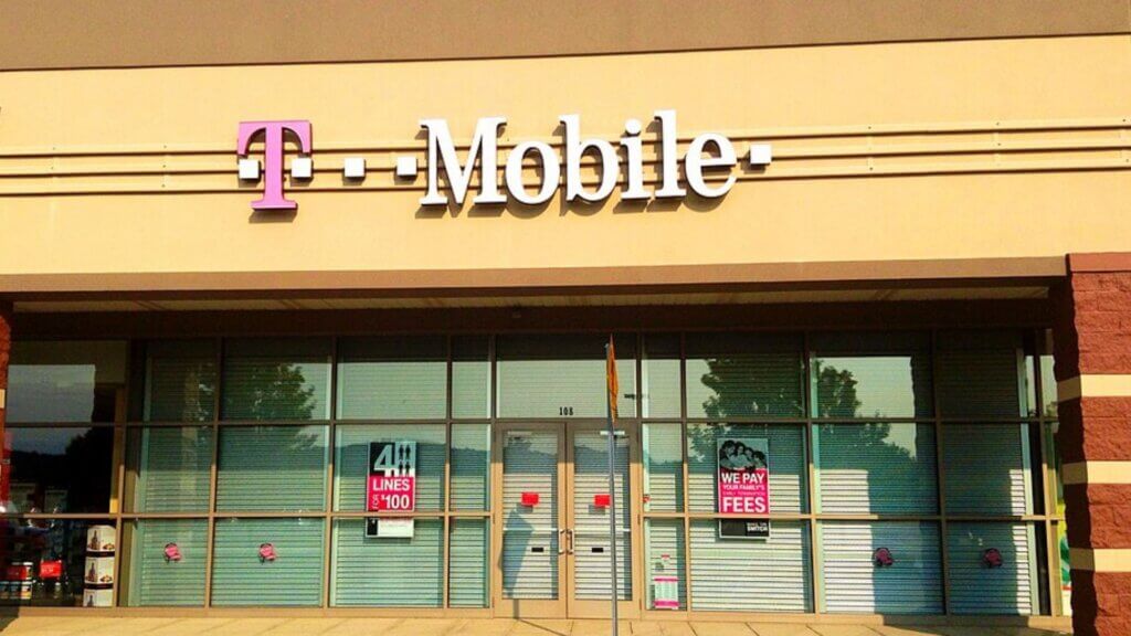T-Mobile retail store exterior with company signage above the entrance.