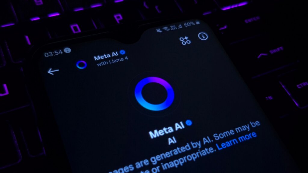 Close up of the Meta AI app open on a smartphone, ready to start a new conversation with the AI assistant.