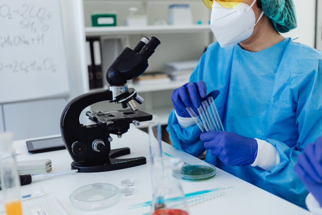 Laboratory technician analyzing samples for infectious diseases.