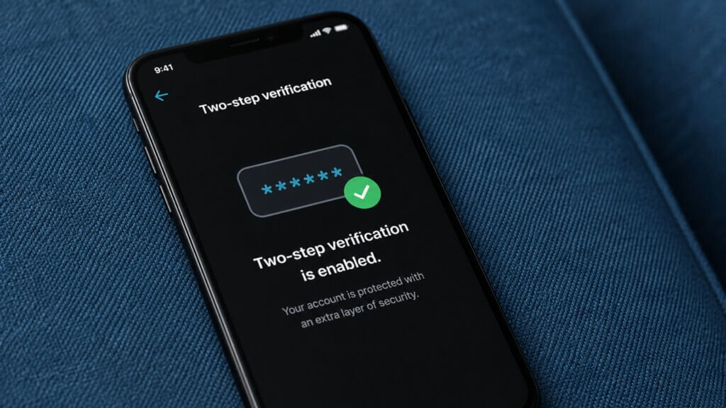Smartphone screen showing the message "Two-step verification" and "Two-step verification is enabled.
