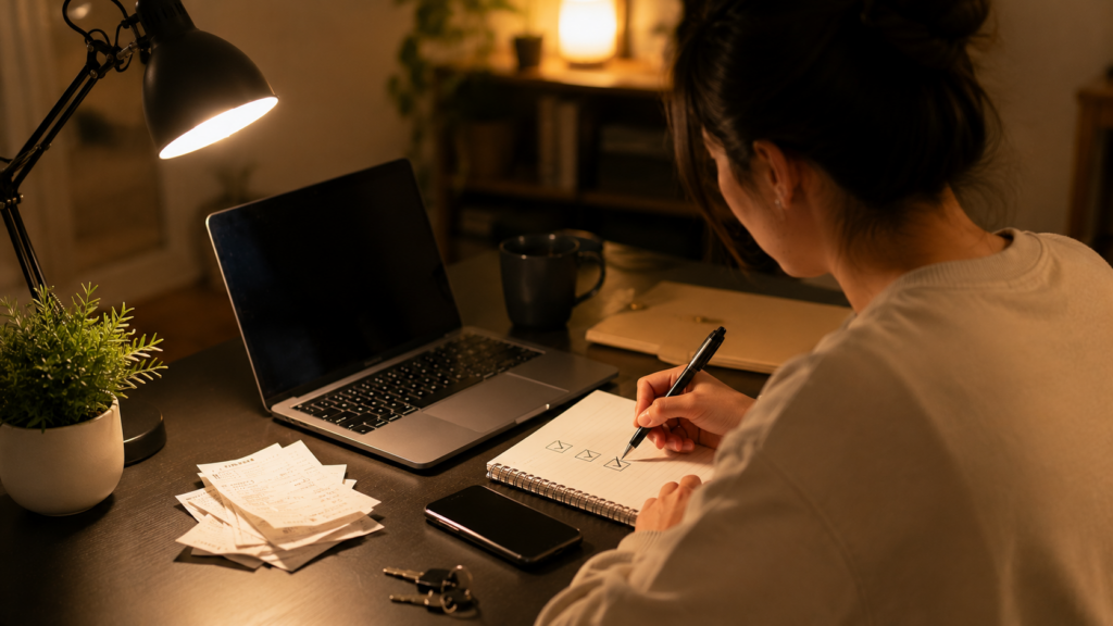Woman completes the final task on a short checklist.