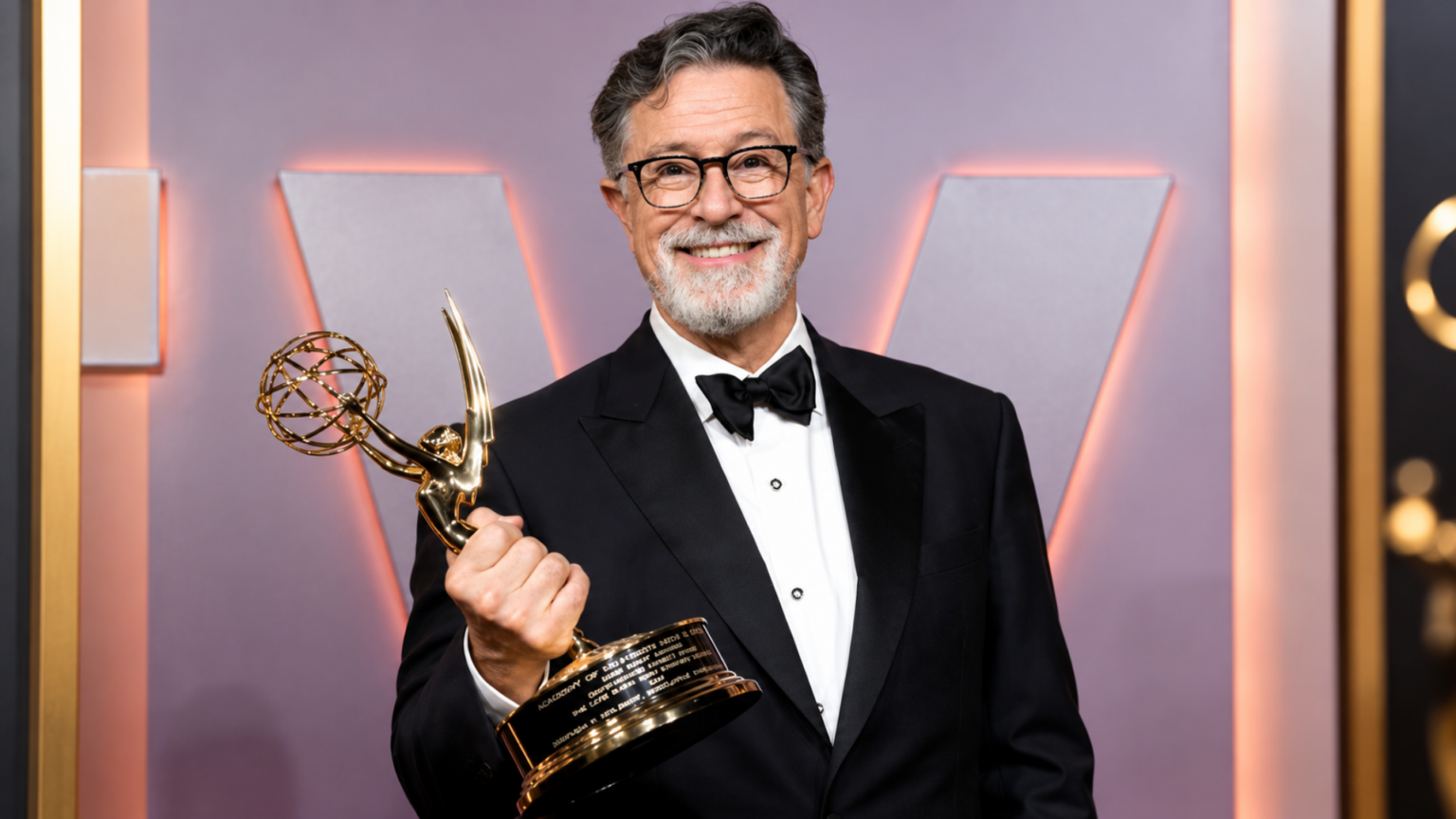 Stephen Colbert’s ‘Late Show’ Was Canceled, but Its Final Season Scored a Major Win Stephen Colbert wearing a tuxedo and holding an Emmy Award trophy.