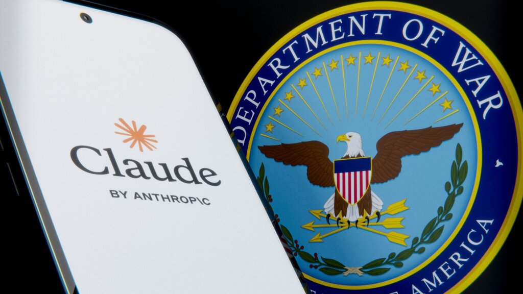 Claude by Anthropic displayed on a smartphone beside the U.S. Department of War seal.