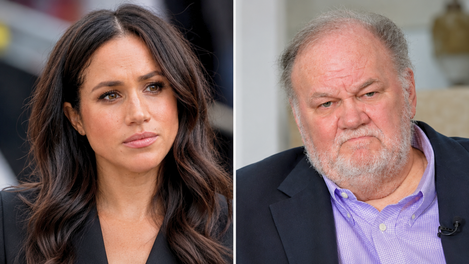Split photo showing portraits of Meghan Markle, Duchess of Sussex, and her father, Thomas Markle Snr.