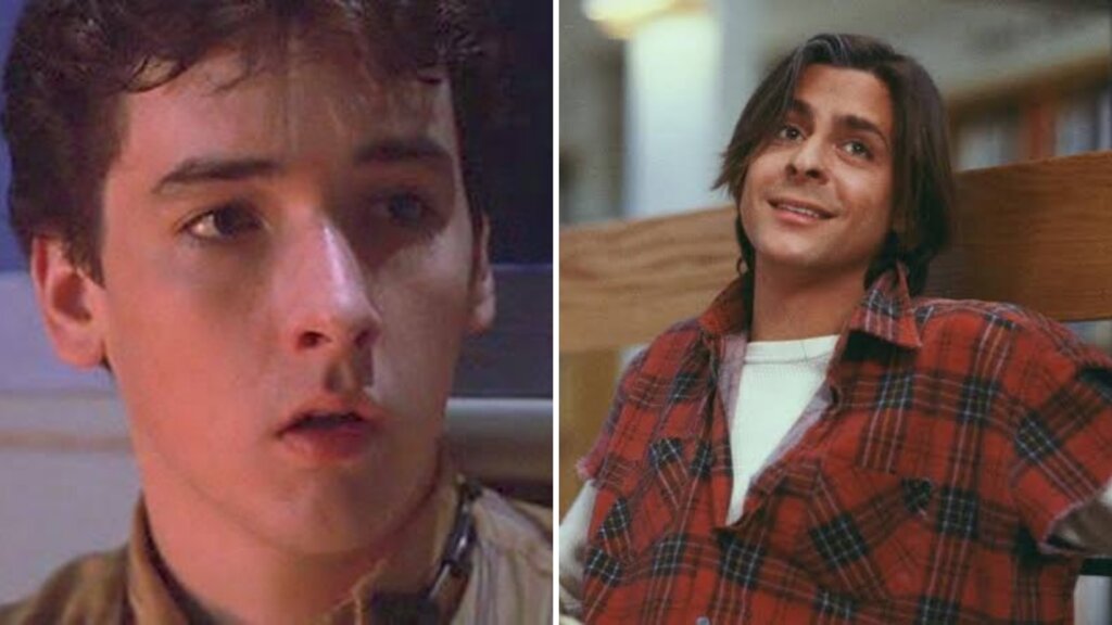 Split image showing John Cusack in Sixteen Candles and Judd Nelson as John Bender in The Breakfast Club.