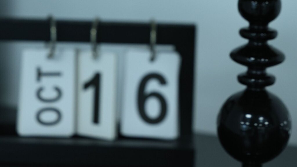Black-and-white desk calendar displaying October 16, one of Burlington’s scheduled grand opening dates.
