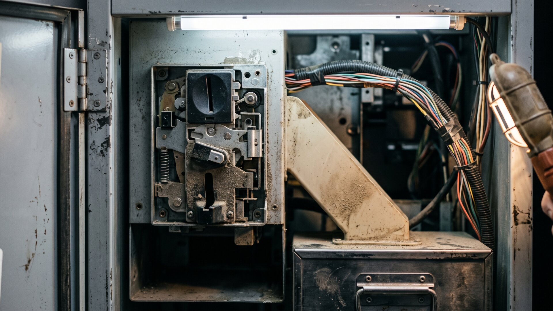 The open coin mechanism of a vending machine, the exact equipment slide 7 says governs whether a new alloy can be approved.
