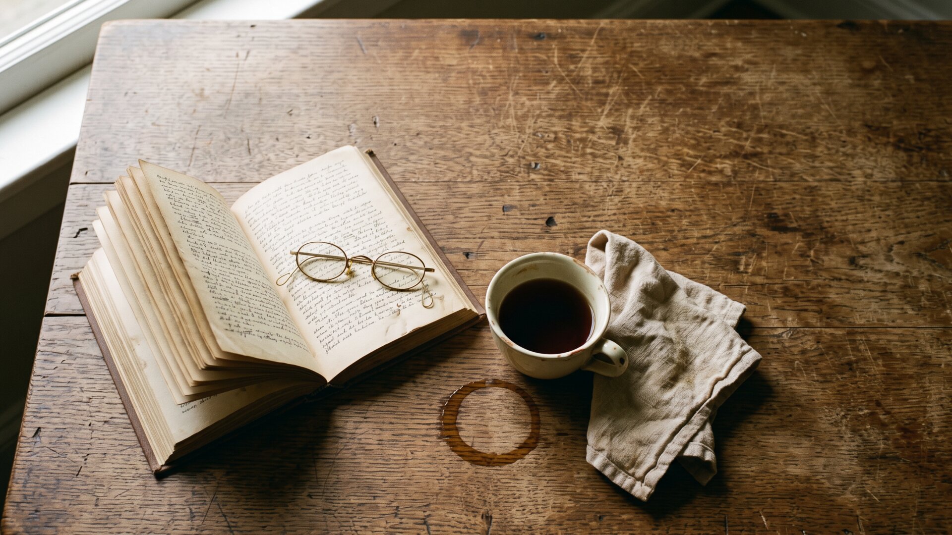Reading glasses resting on an open book beside a window, representing the monofocal and multifocal trade-off described on slide 5.