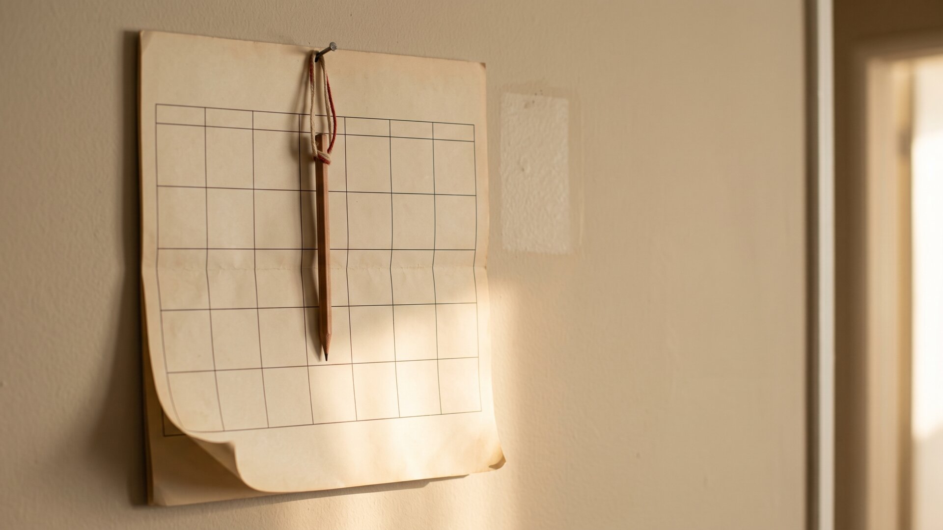 A wall calendar in a hallway with no dates legible, standing in for slide 10's point about timing arriving earlier than expected.