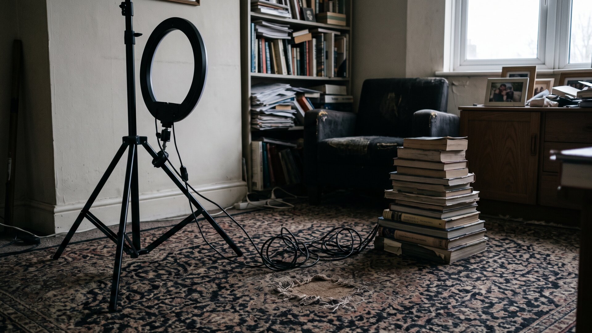 A ring light and tripod set up in a domestic room, the production apparatus behind the engagement-driven content the three dermatologists describe.