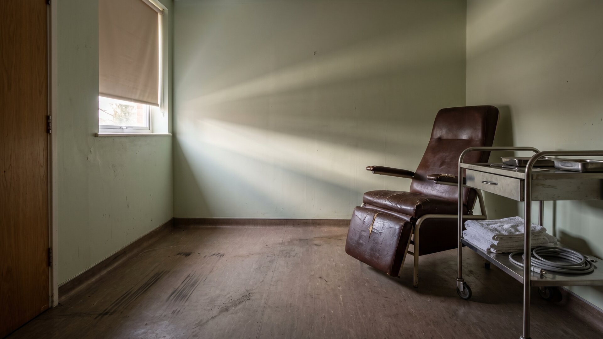 An empty treatment room interior, the medspa setting type the slide describes, rendered generically rather than as any real clinic.