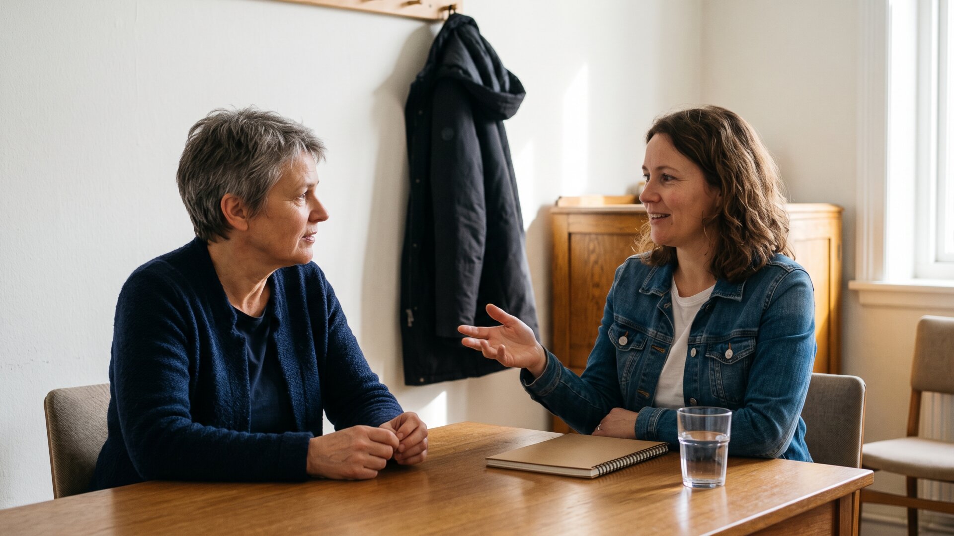 A practitioner and a client in conversation across a desk, matching the slide's finding that consumers asked for human support.