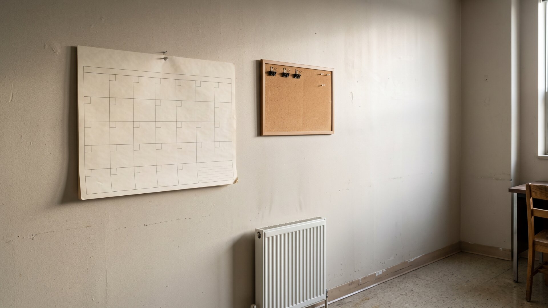 A wall calendar with blank grid squares, giving physical form to slide 4's point about eight to 10 week study windows.