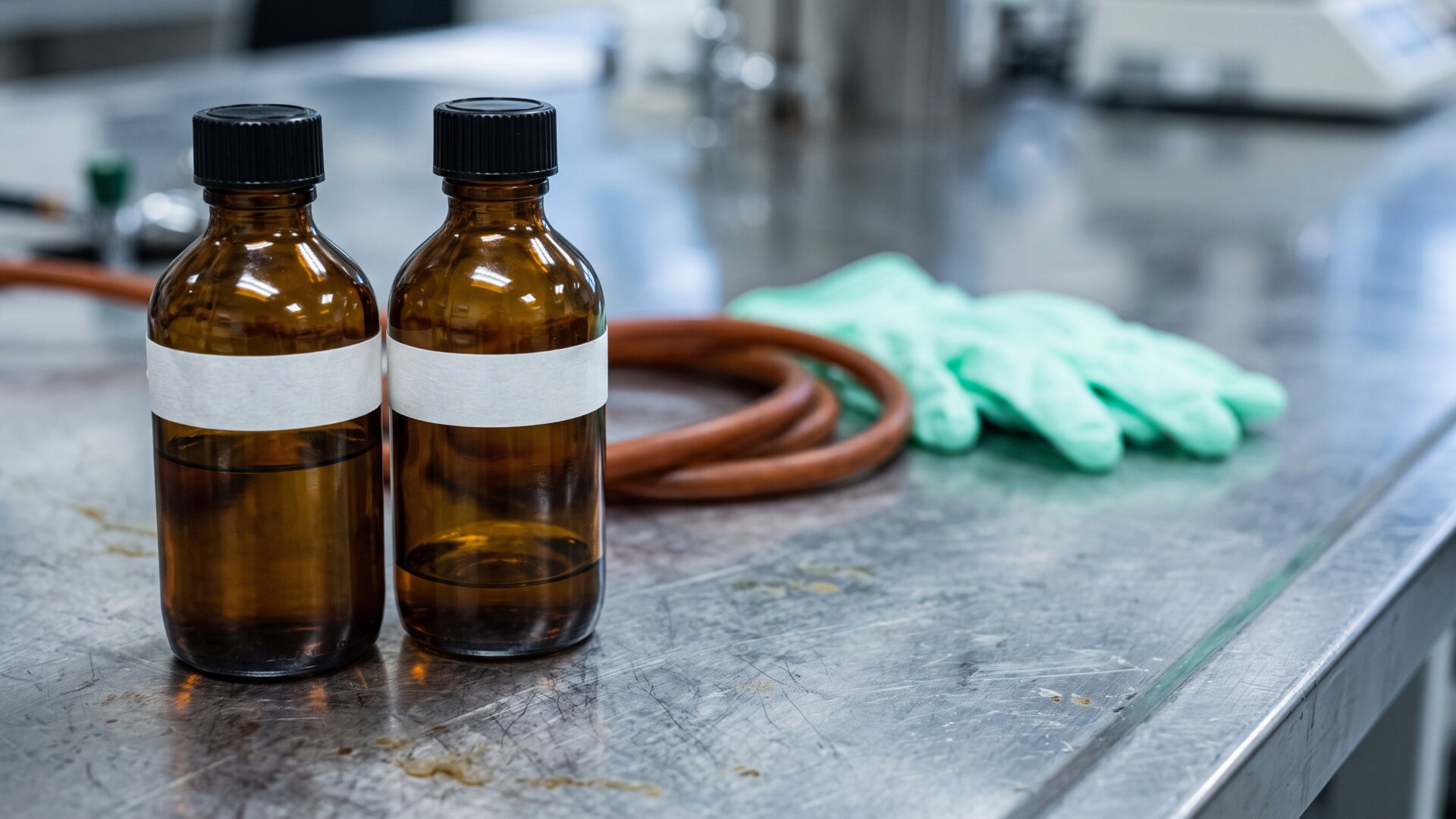 Two sample bottles labeled only by handwriting-free tape on a bench, standing in for the two surveillance systems in slide 2 reading the same week differently.