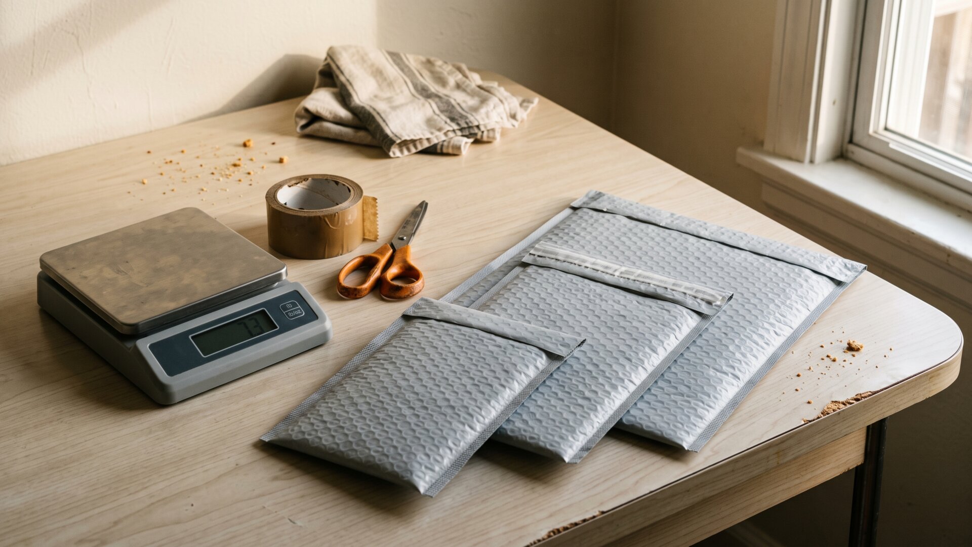 A home packing setup with padded mailers, standing for the person-to-person selling that the slide identifies as the growth driver.