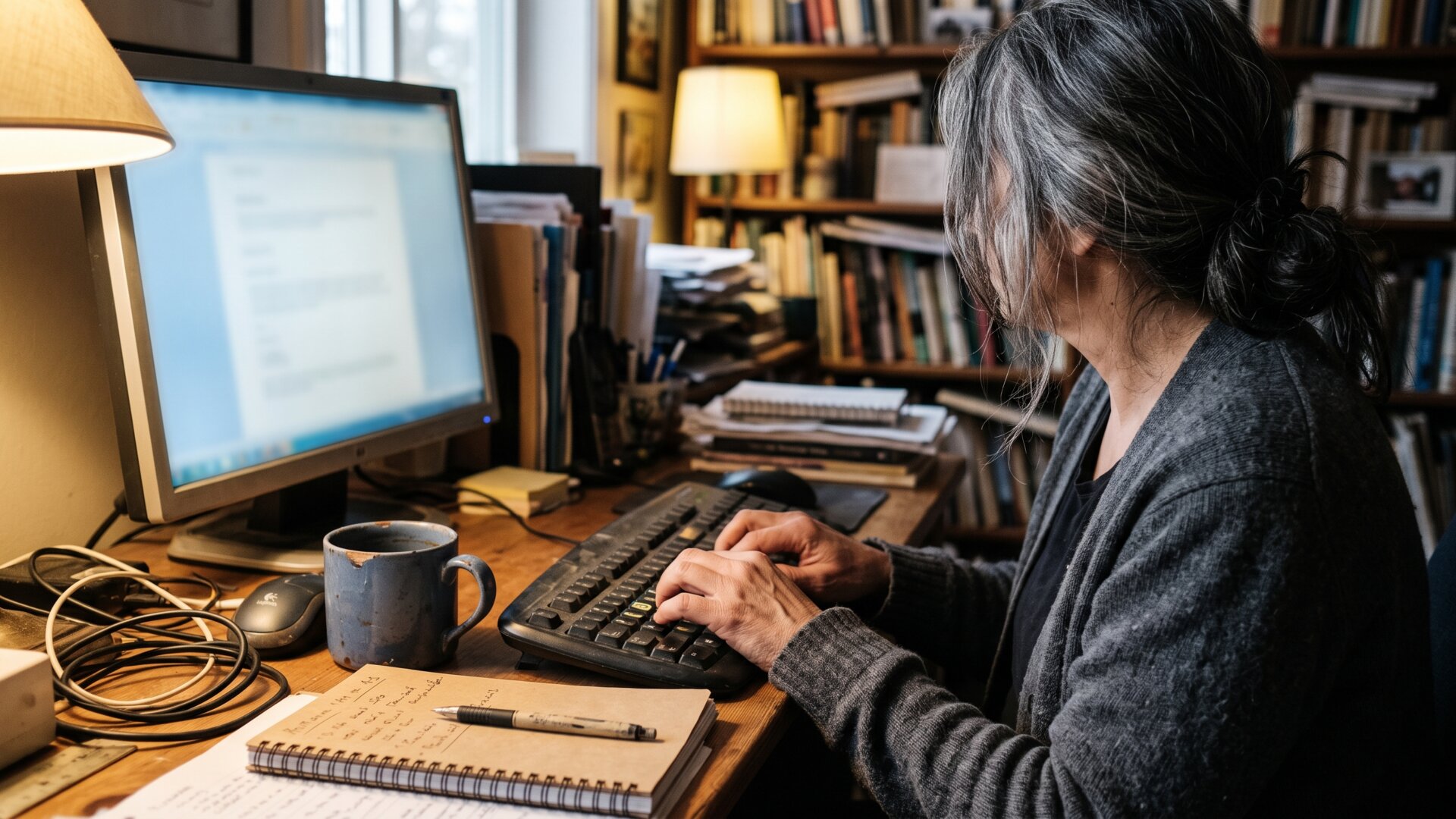 Hands at a keyboard composing the written request for a salary band that slide 6 recommends.