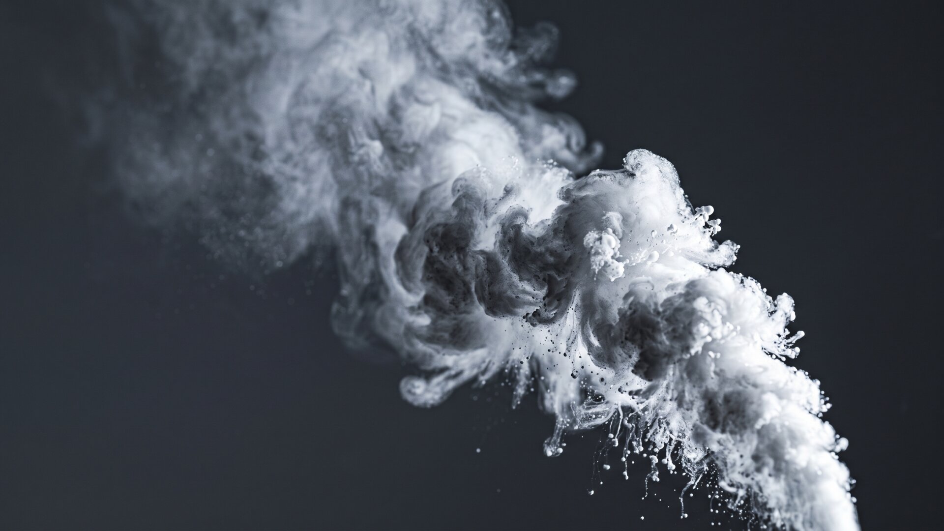 Aerosol dispersing against a dark background, showing the physical difference between an aerosol and plain steam that the slide explains.