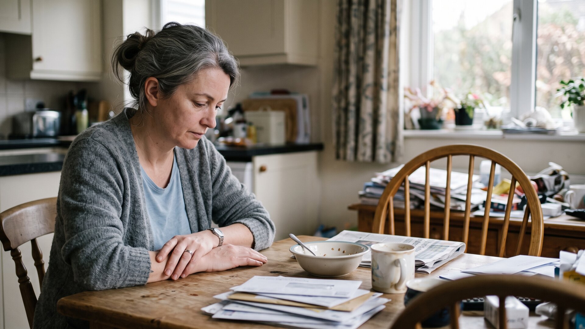A parent waiting at a kitchen table across from an empty chair, matching the slide's account of warnings that did not land.