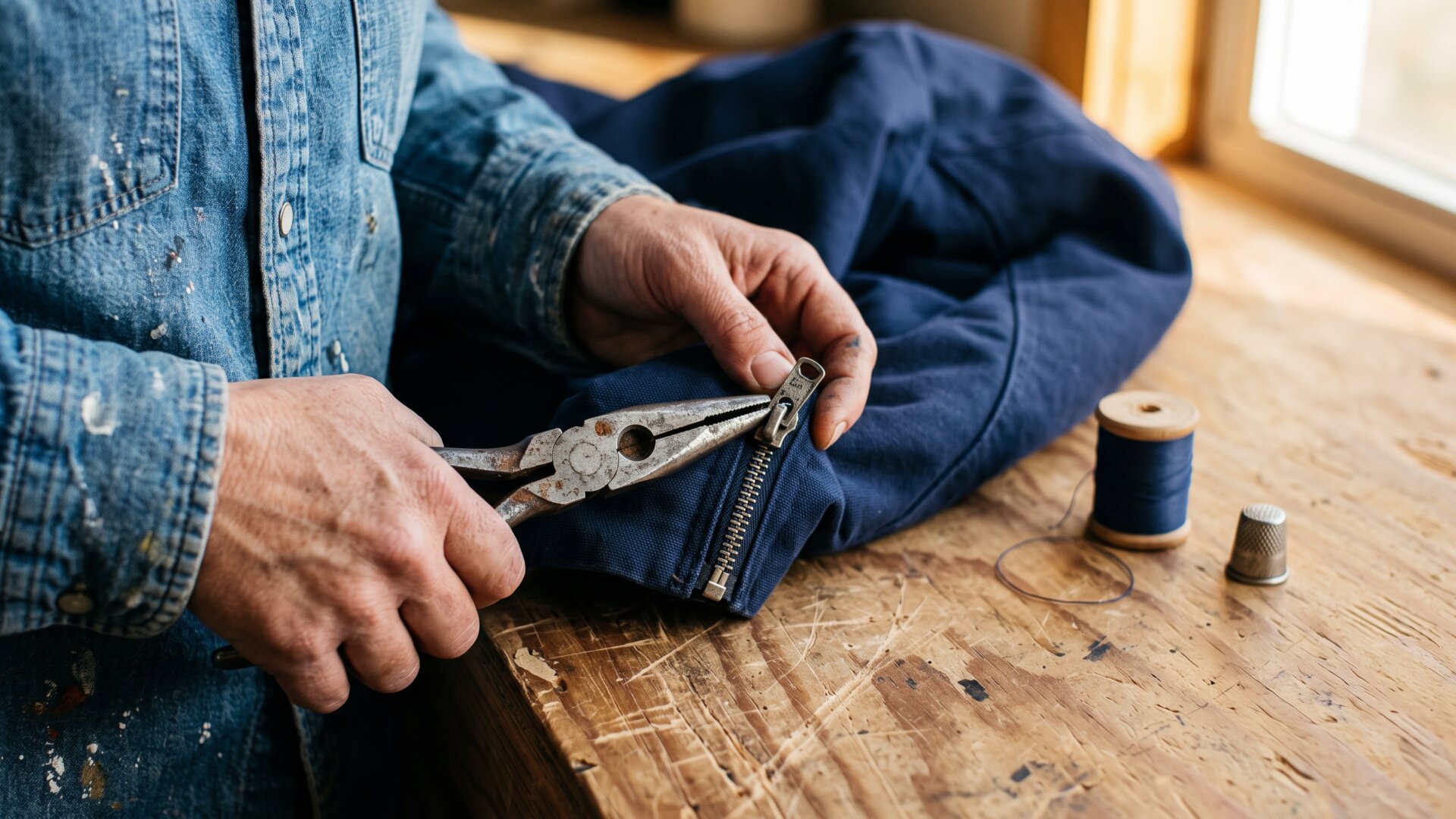 Pliers compressing the flat faces of a slider, the single action slide 4 describes.