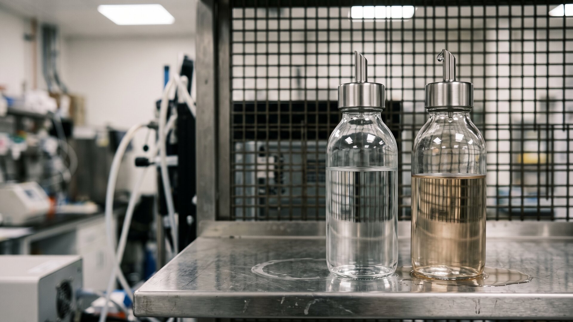 Two plain water bottles on a bench, standing in for the sweet versus plain preference test described on slide 6.