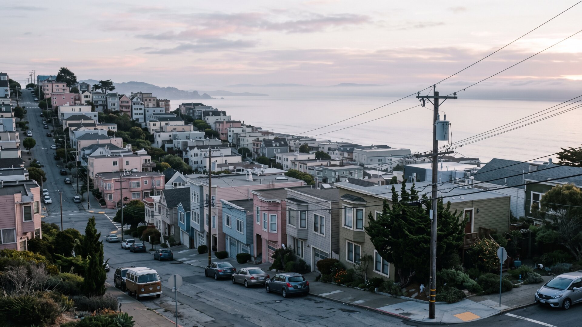 A Pacific coastal city at dawn, grounding slide 5's point that this season's rise began in the west rather than the South.