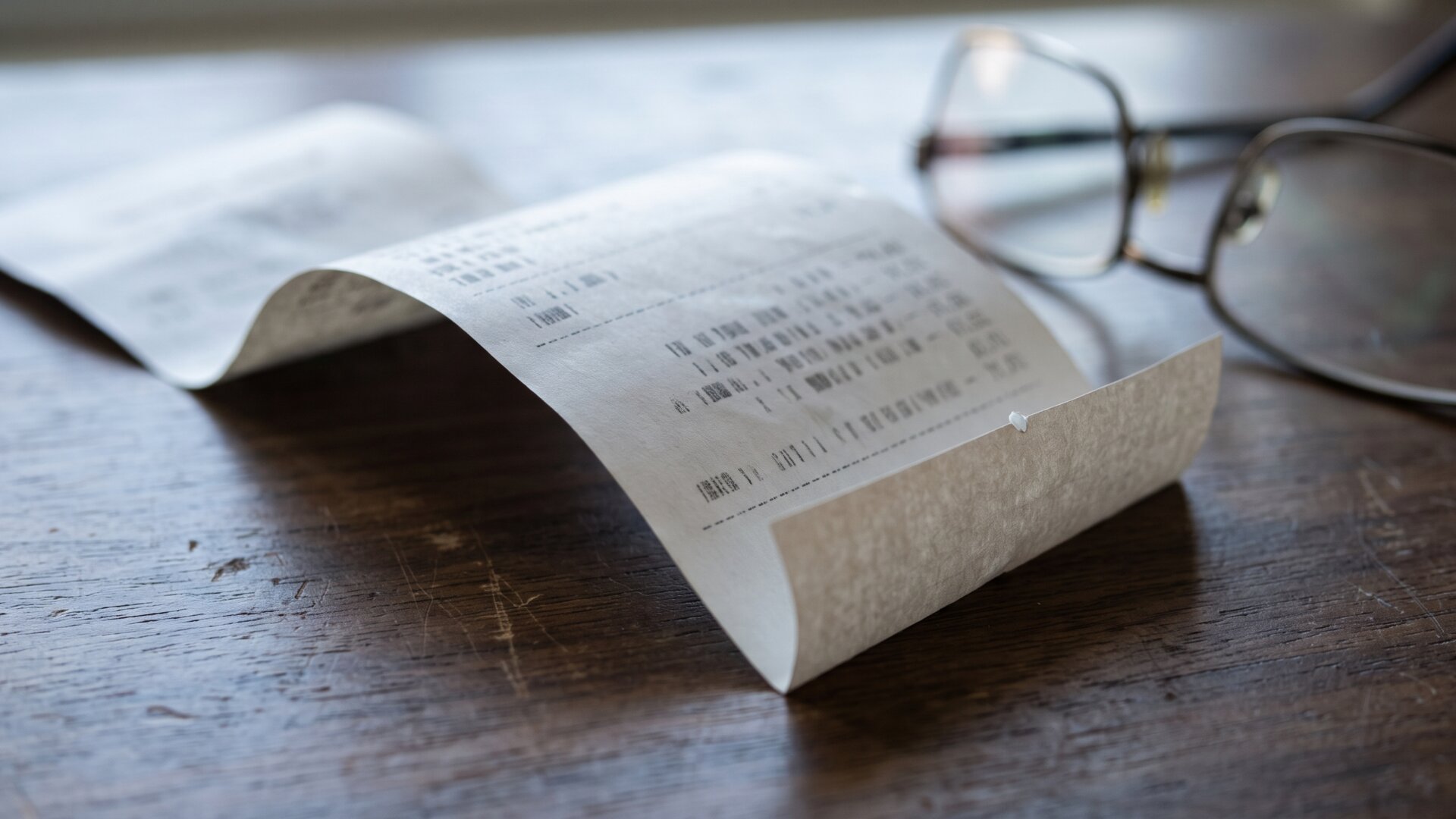 A paper receipt with itemized lines on a desk, representing the fee-transparency fight this policy follows.