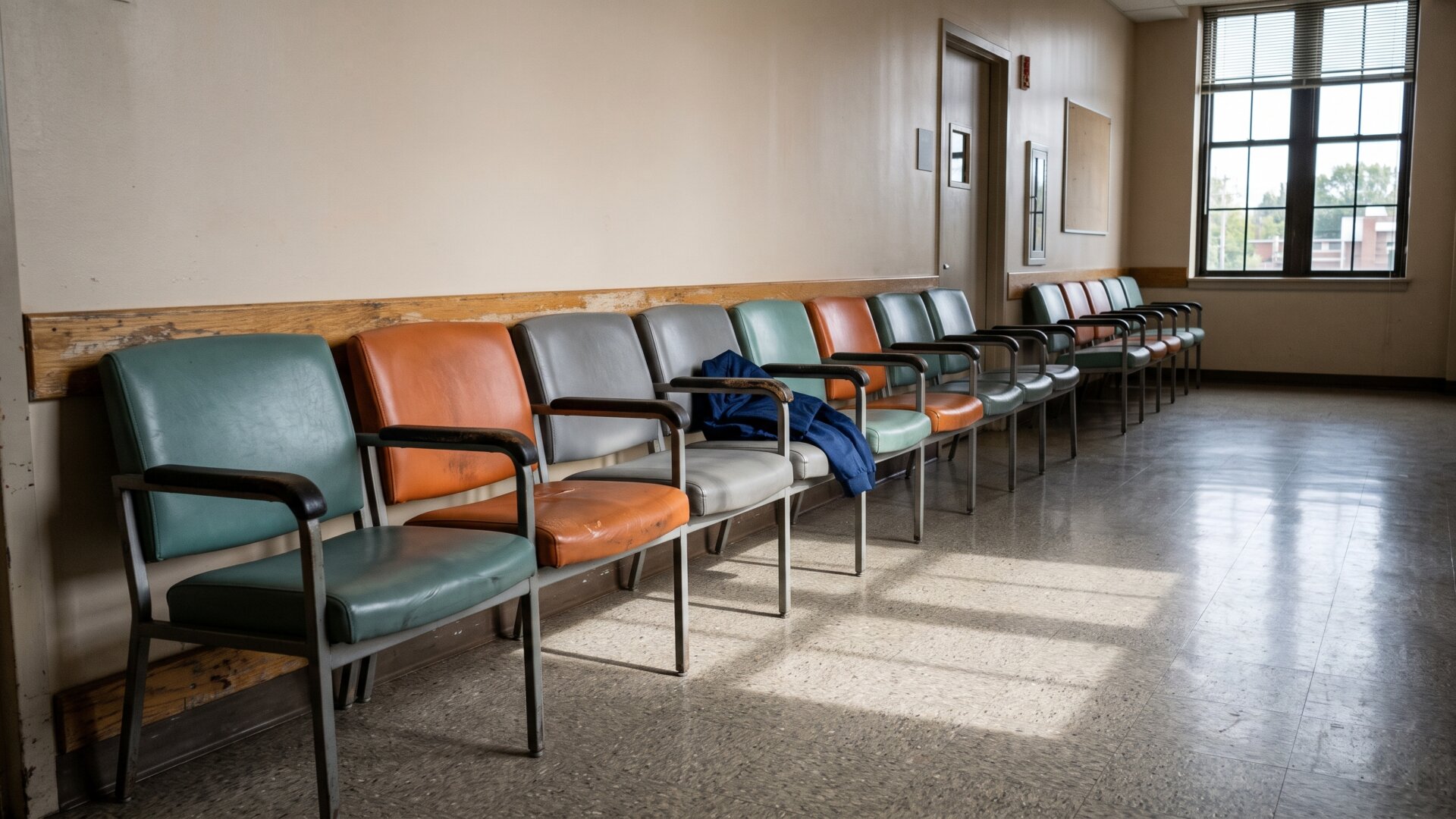 Waiting-room seating photographed empty, standing for the varied patient subpopulations Lam says still need prospective testing.
