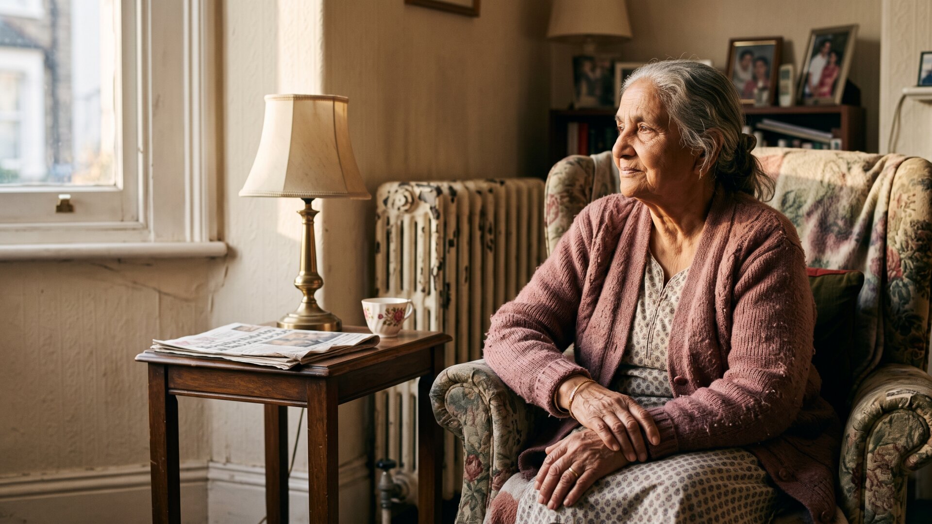 An older woman alone in a modest living room, the demographic reality behind the figure on Americans over 80.