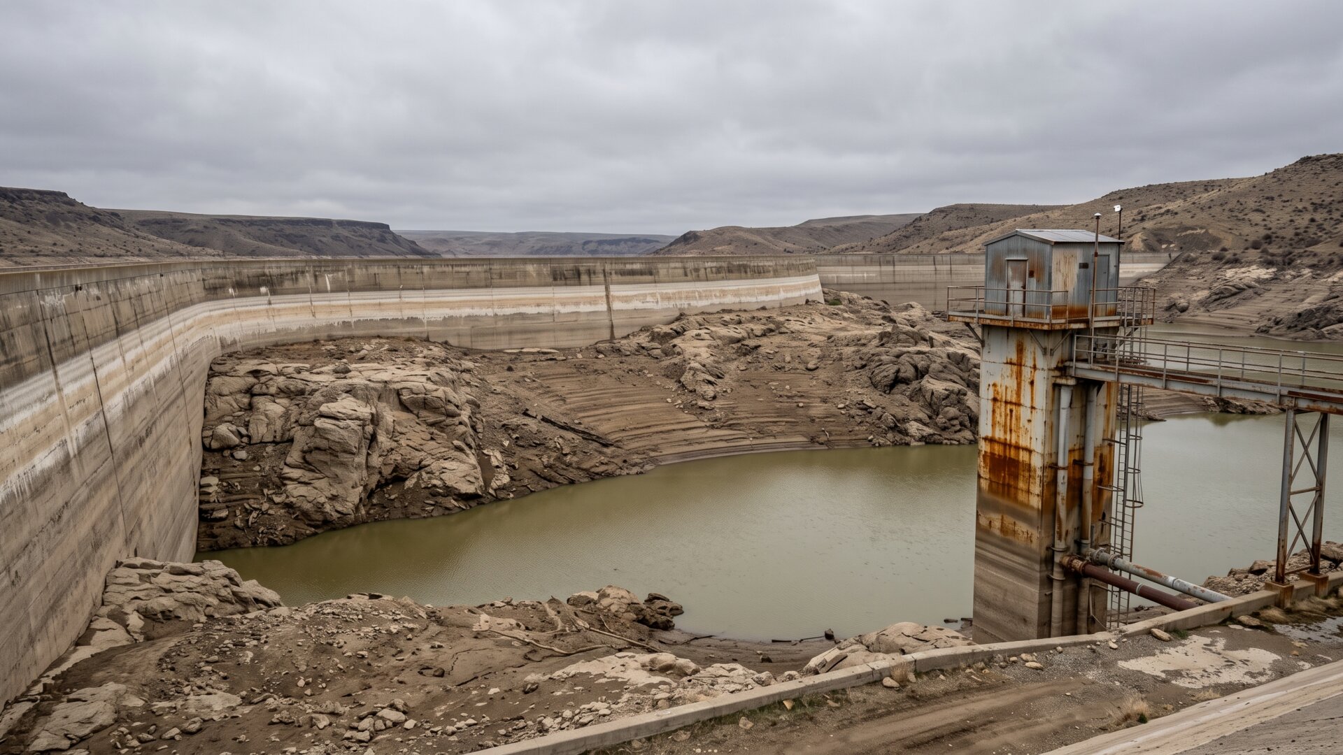 A water reservoir with a visible drawdown line, a physical analogue for a capped withdrawal from a reserve.