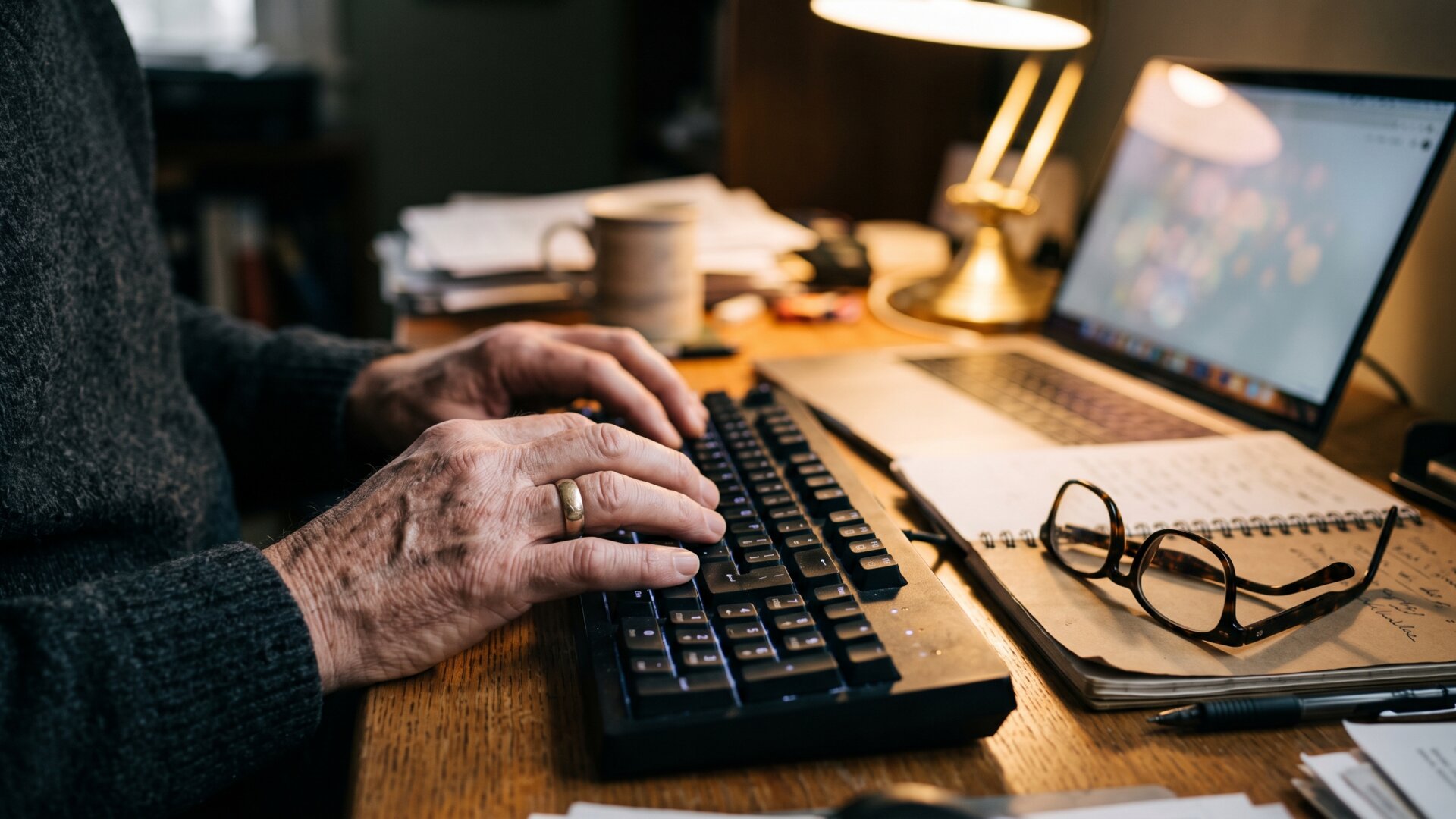 A home desk with a computer in use, the practical step of checking an individual earnings record.